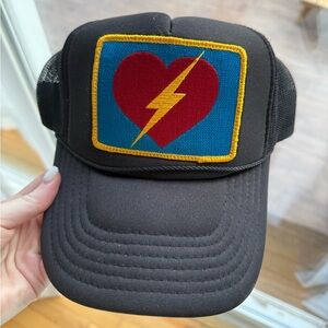 Aviator Nation Black Hat with Heart and Lightning Patch